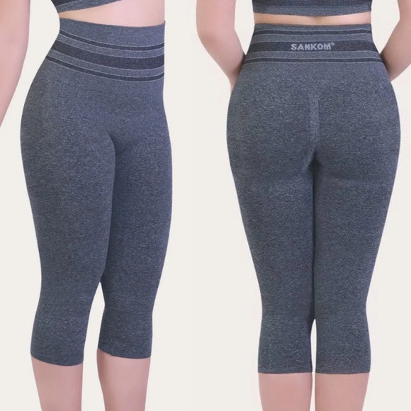 Sankom Switzerland Grey Melange Patent Yoga Capri Legging Pant Small Medium - Picture 1 of 11